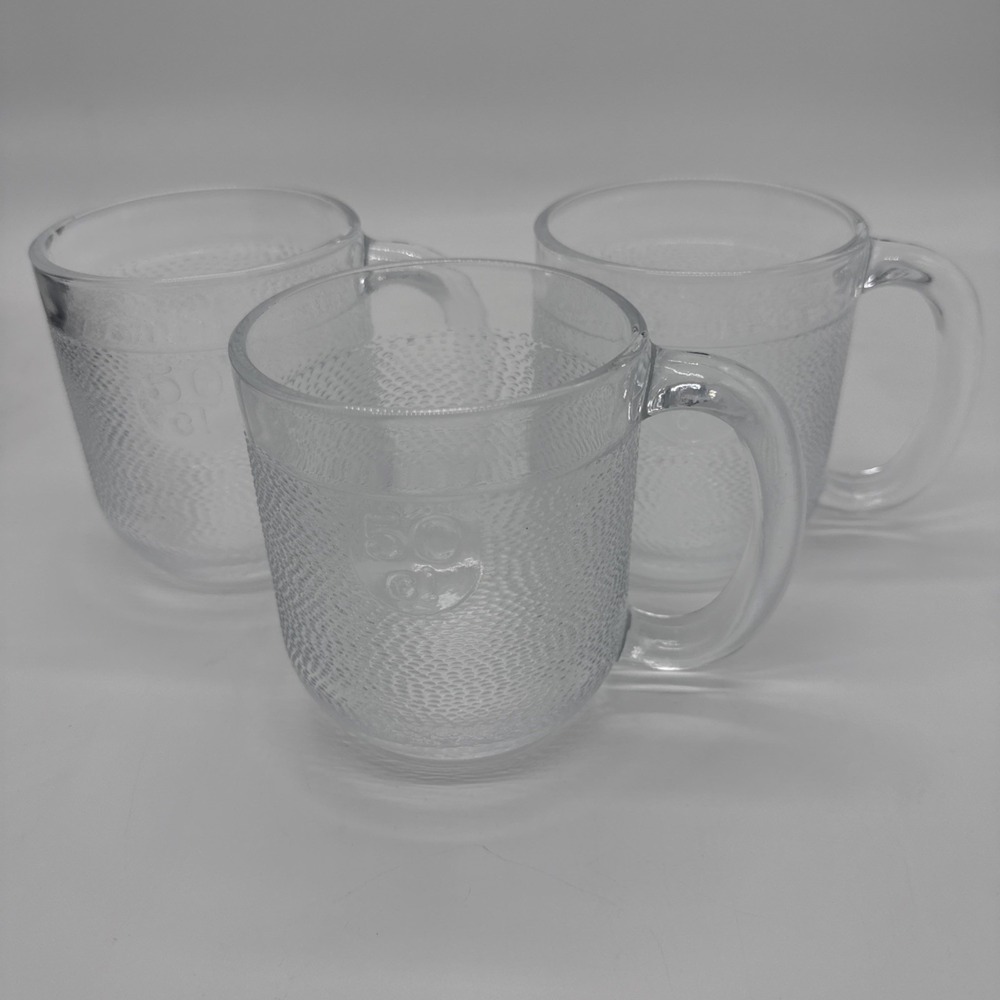Iittala Krouvi 50CL Beer Mugs x3 textured clear glass vintage Toikka Finland